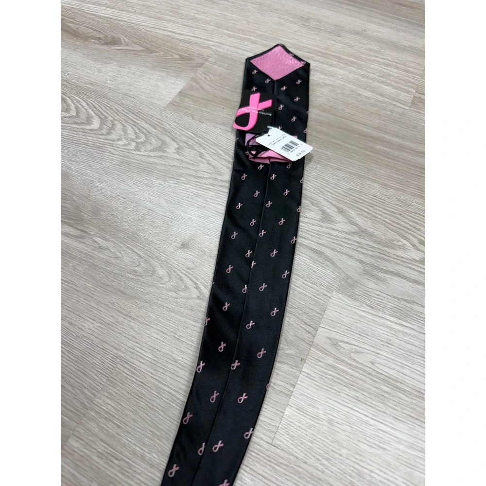 NWT Diane Katzman Real Men Wear Pink Breast Cancer Awareness Silk Tie Black Pink